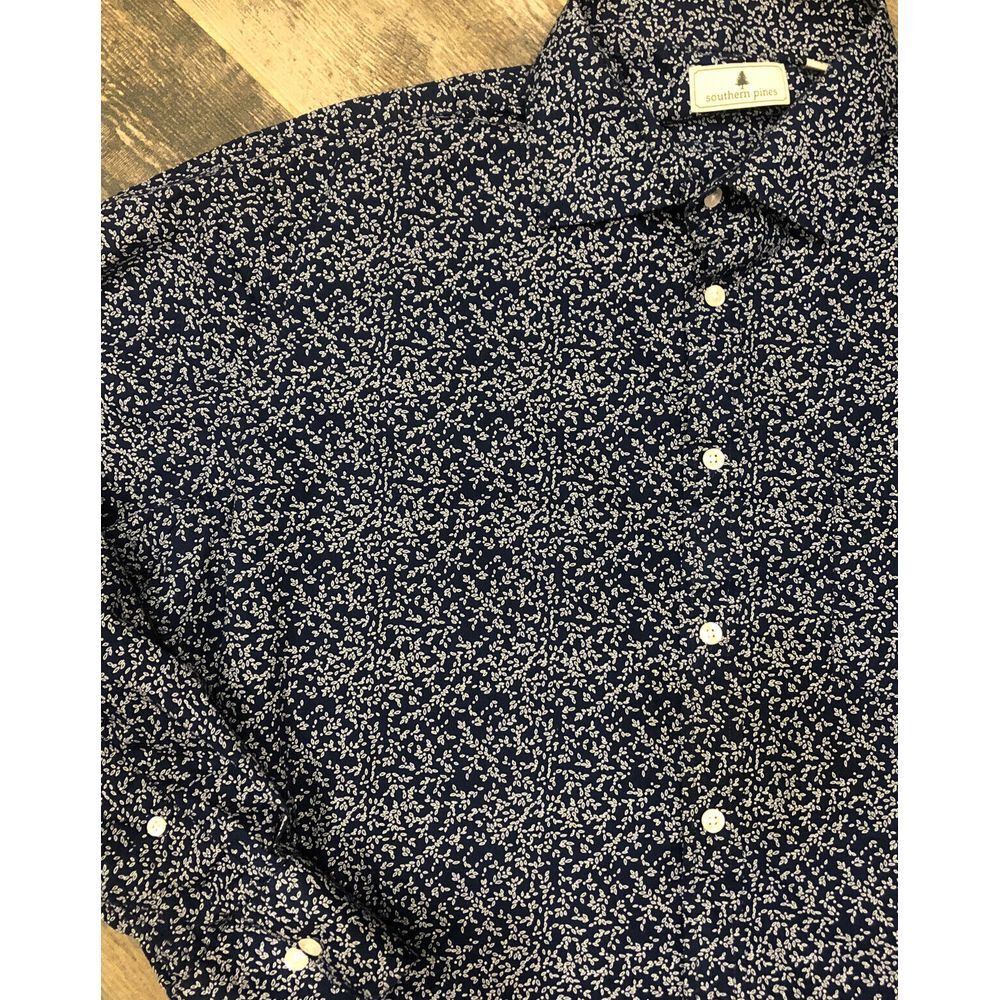 Southern Pines Men's Leaf Print Shirt Button Down Navy Blue XXL